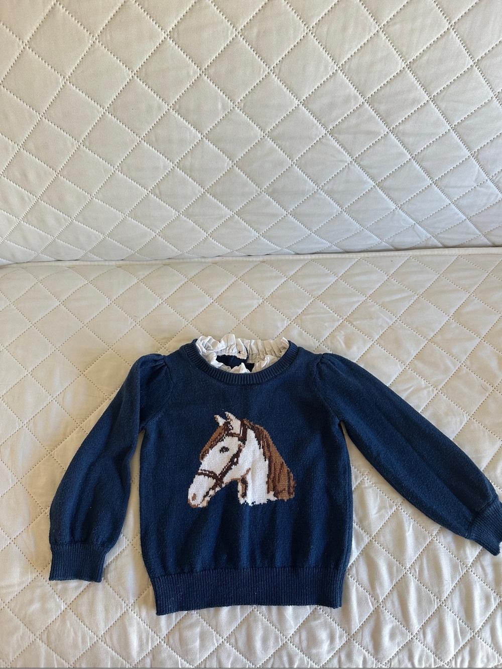 Janie and Jack Navy Sweater with Horse Intarsia